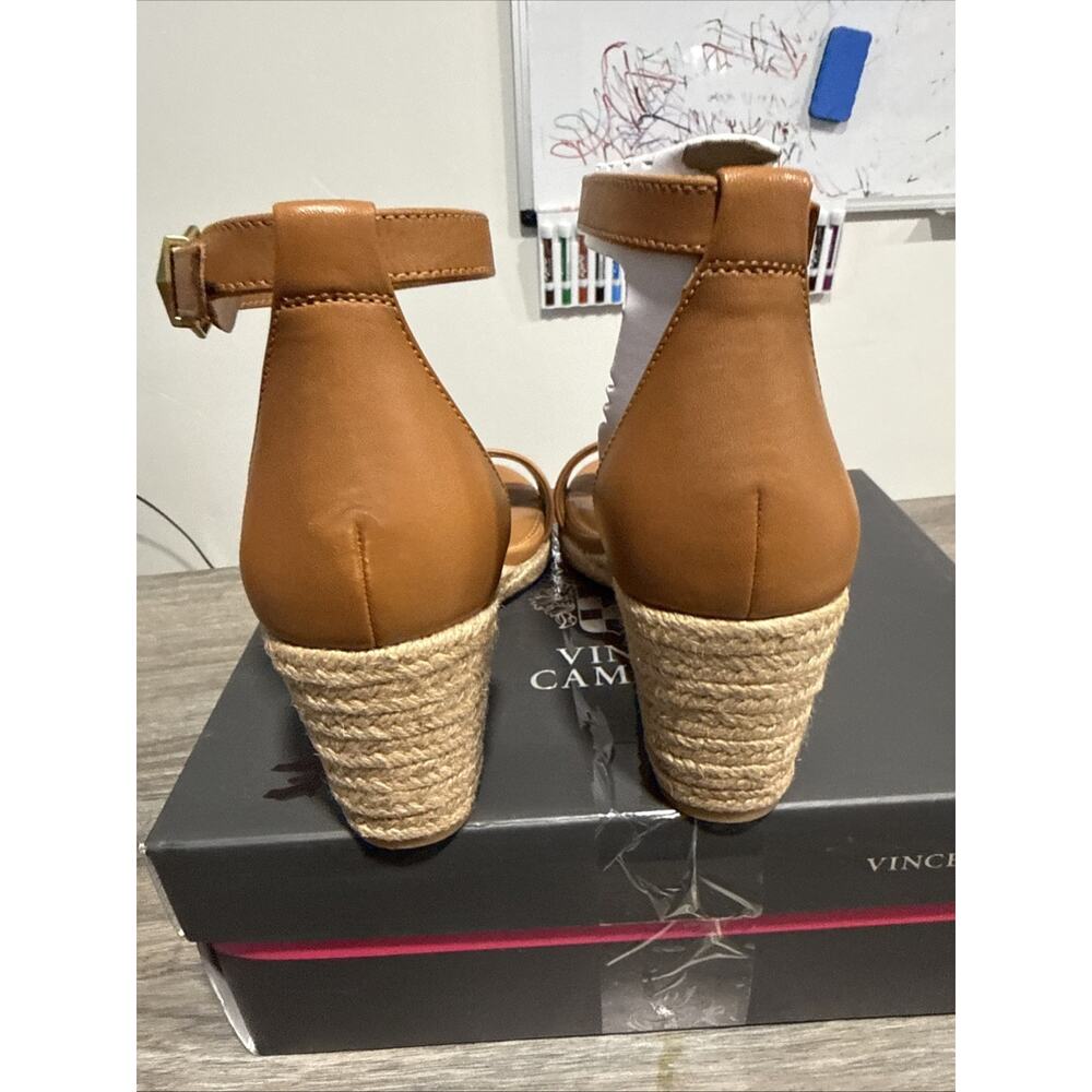 Vince Camuto Frilin Golden Walnut Leather Espadrille Wedge Sandals Womens 7 M - Picture 5 of 12